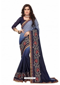 Navy Blue Designer Heavy Embroidered Party Wear Art Silk Sari