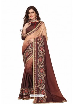 Brown Designer Heavy Embroidered Party Wear Art Silk Sari