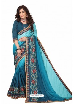 Blue Designer Heavy Embroidered Party Wear Art Silk Sari