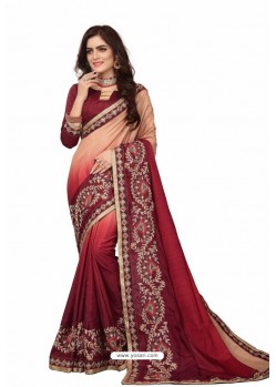 Maroon Designer Heavy Embroidered Party Wear Art Silk Sari