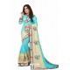 Firozi Designer Heavy Embroidered Party Wear Cotton Silk Sari