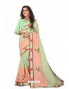 Sea Green Designer Heavy Embroidered Party Wear Cotton Silk Sari