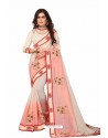 Light Beige Designer Heavy Embroidered Party Wear Cotton Silk Sari