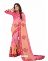 Pink Designer Heavy Embroidered Party Wear Cotton Silk Sari