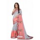 Light Grey Designer Heavy Embroidered Party Wear Cotton Silk Sari