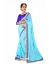 Sky Blue Designer Heavy Embroidered Party Wear Chiffon Sari