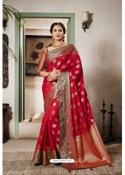 Crimson Designer Party Wear Silk Sari