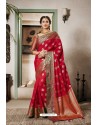 Crimson Designer Party Wear Silk Sari