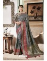 Grey Designer Party Wear Silk Sari