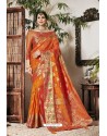 Orange Designer Party Wear Silk Sari