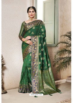 Dark Green Designer Party Wear Silk Sari