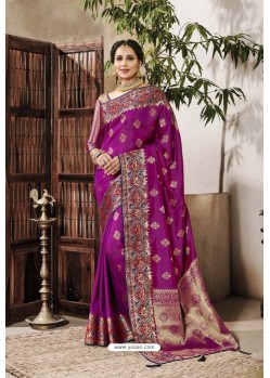 Magenta Designer Party Wear Silk Sari