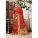 Tomato Red Designer Party Wear Silk Sari