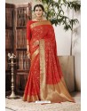 Tomato Red Designer Party Wear Silk Sari