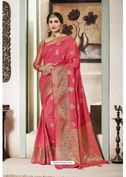 Light Red Designer Party Wear Silk Sari