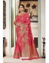 Light Red Designer Party Wear Silk Sari