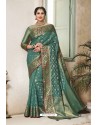 Teal Designer Party Wear Silk Sari