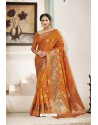 Orange Designer Party Wear Silk Sari