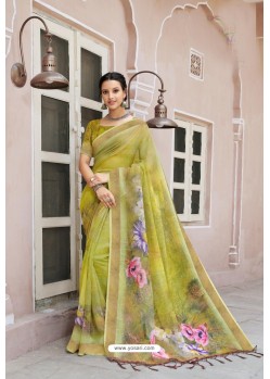 Green Designer Casual Wear Linen Sari