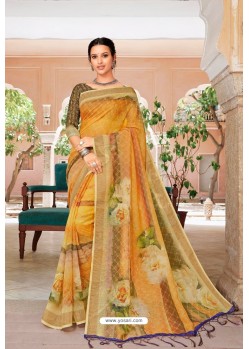 Mustard Designer Casual Wear Linen Sari