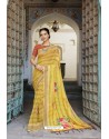 Yellow Designer Casual Wear Linen Sari