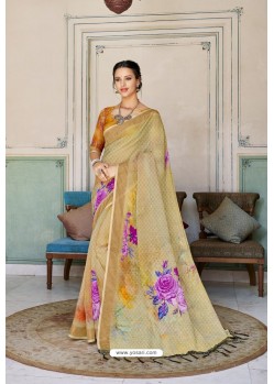 Beige Designer Casual Wear Linen Sari