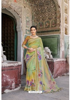 Green Designer Casual Wear Linen Sari
