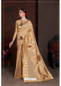 Beige Linen Art Silk Jacquard Work Saree