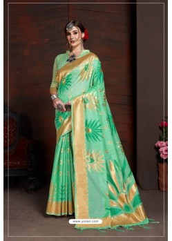 Jade Green Linen Art Silk Jacquard Work Saree