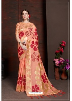 Light Orange Linen Art Silk Jacquard Work Saree