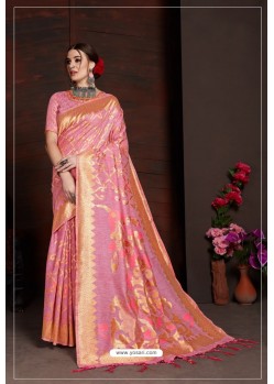 Light Pink Linen Art Silk Jacquard Work Saree