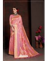 Light Pink Linen Art Silk Jacquard Work Saree