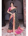 Navy Blue Designer Party Wear Nylon Art Silk Sari