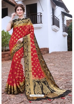 Red Designer Party Wear Nylon Art Silk Sari