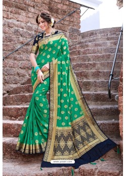 Forest Green Designer Party Wear Nylon Art Silk Sari