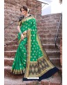 Forest Green Designer Party Wear Nylon Art Silk Sari