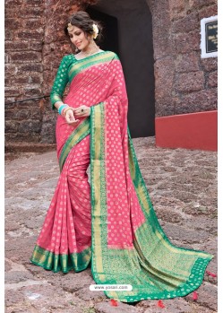 Light Pink Designer Party Wear Nylon Art Silk Sari