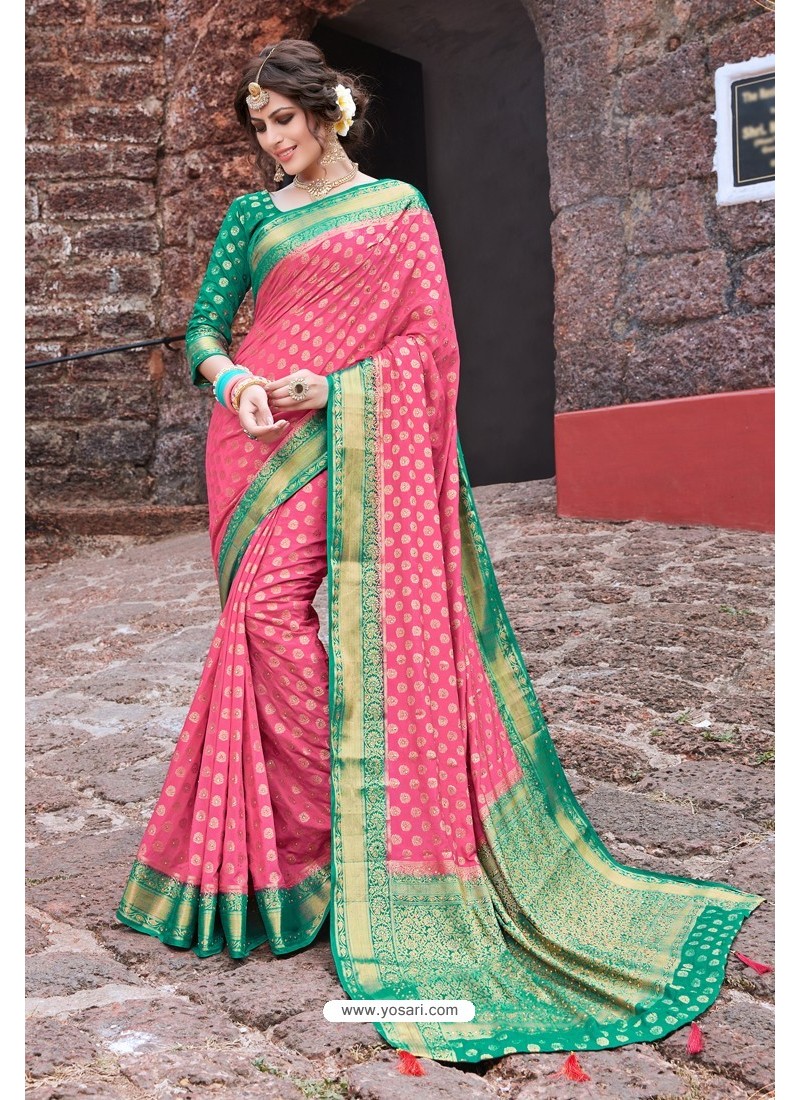 Buy Light Pink Designer Party Wear Nylon Art Silk Sari | Party Wear Sarees