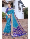 Turquoise Designer Party Wear Nylon Art Silk Sari