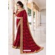 Maroon Designer Party Wear Zari Embroidered Sari