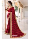 Maroon Designer Party Wear Zari Embroidered Sari