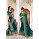 Teal Blue Designer Party Wear Zari Embroidered Sari