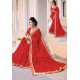 Red Designer Party Wear Zari Embroidered Sari