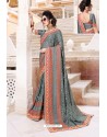 Dull Grey Designer Party Wear Zari Embroidered Sari