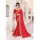 Red Designer Party Wear Zari Embroidered Sari