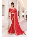 Red Designer Party Wear Zari Embroidered Sari