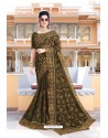 Mehendi Designer Party Wear Zari Embroidered Sari