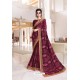 Deep Wine Designer Party Wear Zari Embroidered Sari