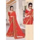 Red Designer Party Wear Zari Embroidered Sari