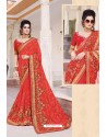 Red Designer Party Wear Zari Embroidered Sari